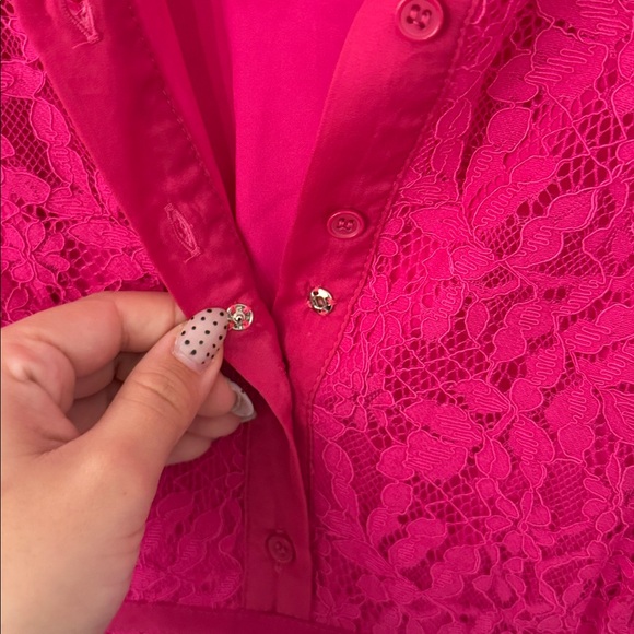 Nanette Lepore Fuchsia Lace Collared Button Down Dress‎ sz 4 - Picture 7 of 11